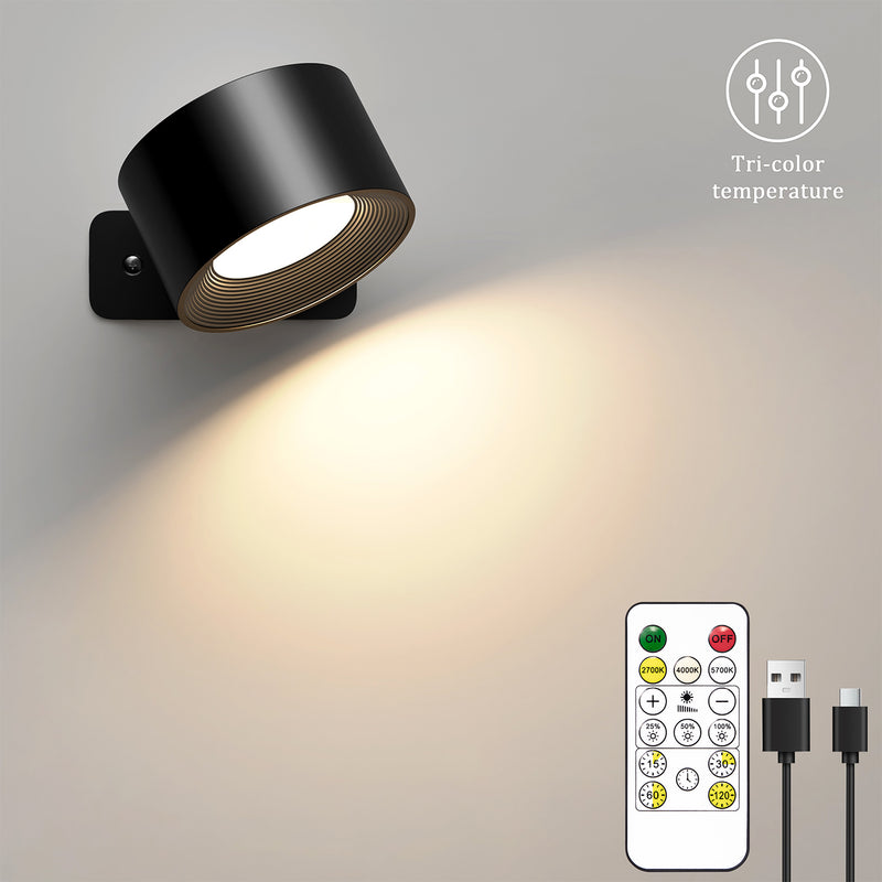 LED Wall Light – Rechargeable 360° Magnetic Sconce with Remote & 3-Color Dimming
